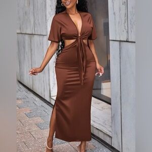 Brown two piece set with tie waist #brownset